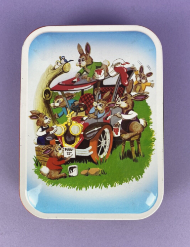 Vintage Blue Bird Confectionery Children's Sweet Toffee Tin Bunnies With Car - Picture 1 of 4