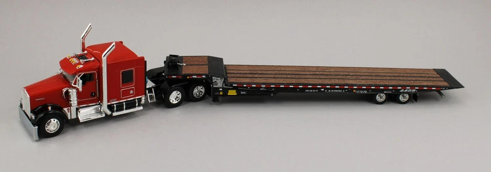 DCP 1:64 *RED* Kenworth W900L 72" Flattop w/LANDOLL 440 Traveling Axle Trailer - Image 2 of 4
