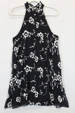Rebellion Halter Short Dress Embroidered Ruffled Black White Women M Lined Boho