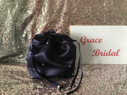 NAVY BLUE DIAMANTE DUCHESS SATIN DOLLY BAG MAID. PROM FLOWERGIRL*UK MADE/SELLER* - Picture 2 of 6