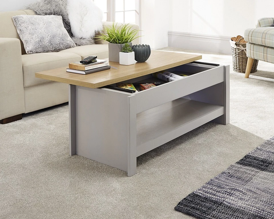 Lancaster Coffee Table Storage Lift Up Shelf Living Room Furniture Grey
