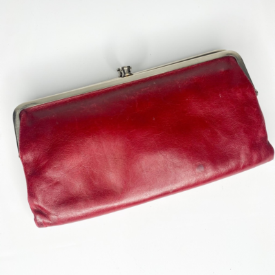 Hobo Womens Clutch Handbag Red Leather Rectangle Clasp Double Frame Toggle  Clasp