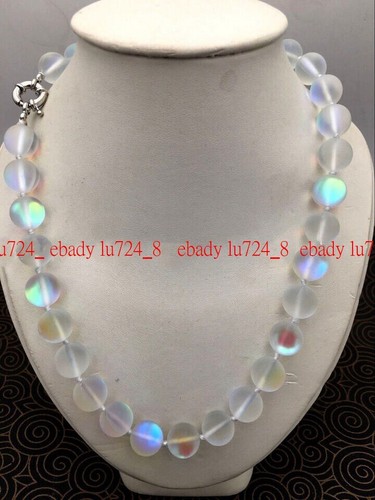 6-12 mm weiß glänzend Regenbogen Mondstein Runde Edelsteine Perlen Halskette 16-36 Zoll - Bild 7 von 12