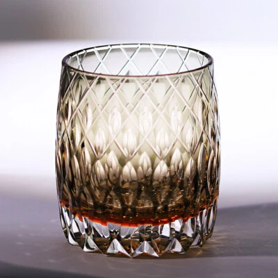 UNMARKED Cut Crystal Whiskey Glass Tumbler Edo Kiriko Drinkware Hand Blown Gray 12oz