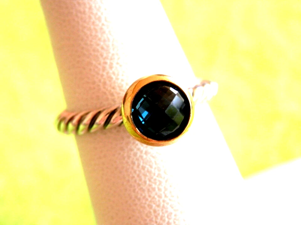 David Yurman 女式戒指 S银色 18k 金色蓝色黄玉扭转电缆 Stackabl 尺寸 6 — 第 2/4 张图片