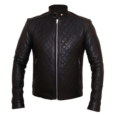 Flying Cafe Racer UK Seller Stylish Quilted Black Retro Mens Real Leather Jacket