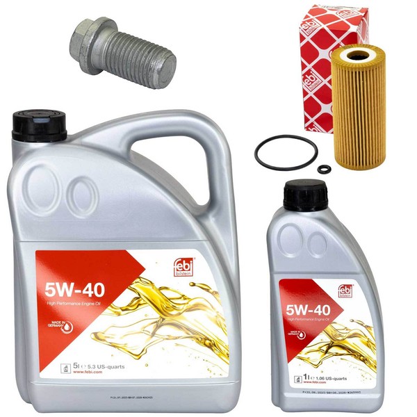 MotoröL Filter Set Febi SAE 5W-40 6 Liter + Schraube FüR Mercedes A-Klasse W169-image