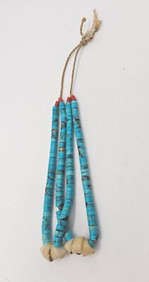 Native American Navajo Jacla Pendant - Double Strand Turquoise - Shell Coral