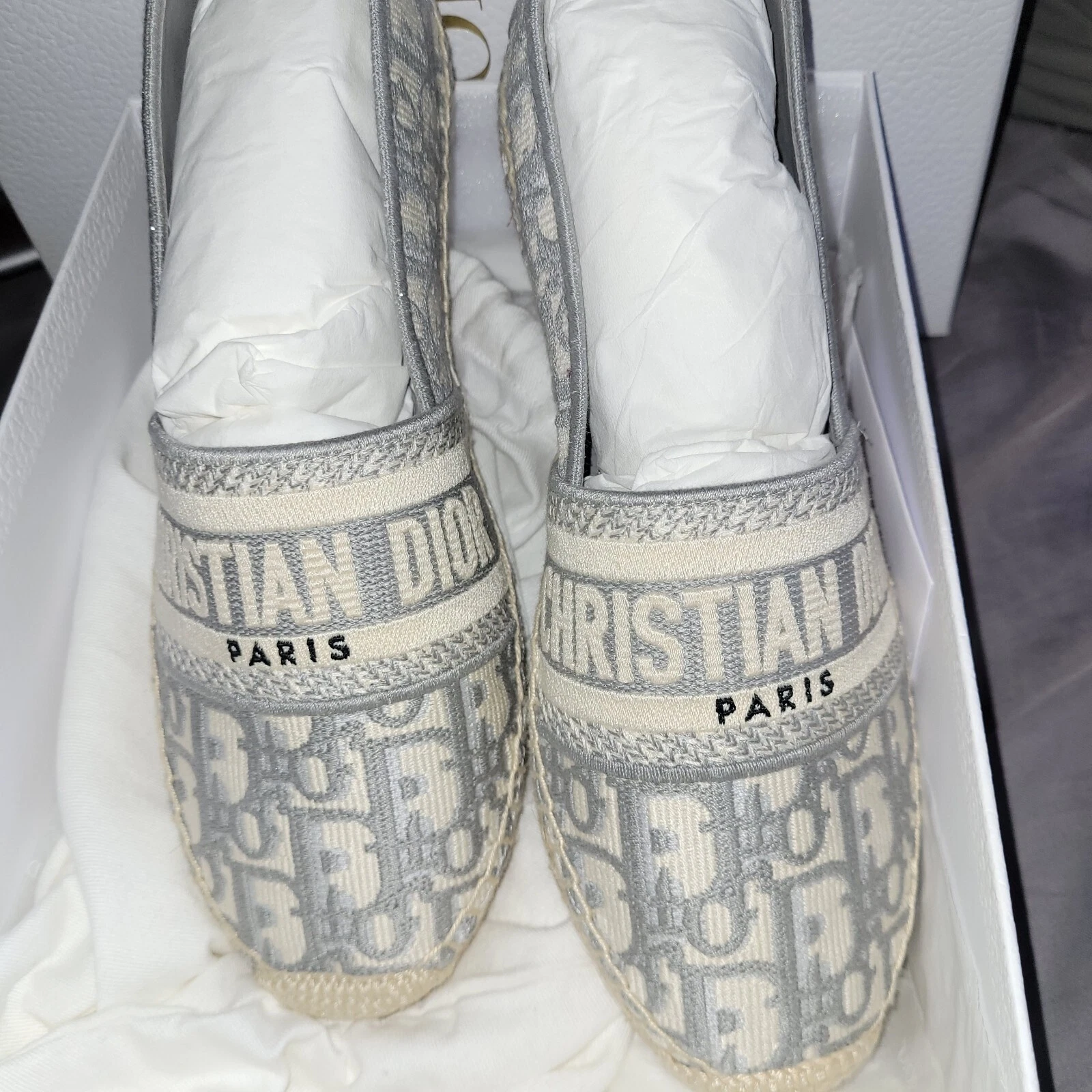 DIOR GRANVILLE AUTHENTIQUE ESPADRILLE OBLIQUE 37 PIERRE GRIS 