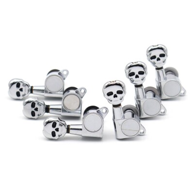 6 Inline Right Electric Guitar Tuning Pegs Tuners Skull Machine Heads Chrome
