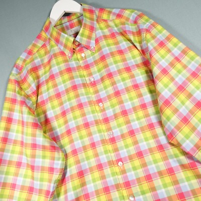 Eton Hemd Herren 18 1/2 grün gelb rosa grün Tartan kariert Button Down Oversized