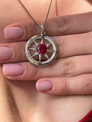 3,5ct Rubin Liebe Halskette 40. Jahrestag Rubin Diamant Kompass Anhänger