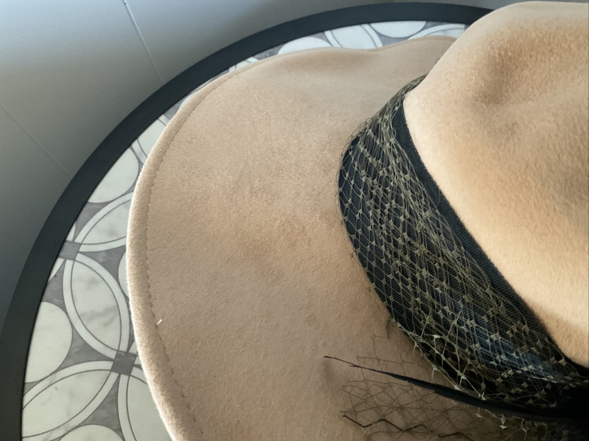 Cloche Hat Tan and Black- Custom Made Kathy Jeanne Hat- Vintage Vintage Kathy Jeanne Womens Straw Boater Hat Embroidered  main image 3