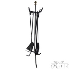 Mille SET 5 ATTREZZI CAMINO FERRO BATTUTO ATTIZZATOIO PALETTA PINZA SPAZZOLA