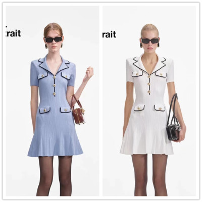 Self Portrait Contrast edge lapel Short sleeve Knitted dress Women