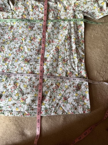 Light Blue Floral Blouse Cotton Peasant Farm Flower Baskets Handmade Prairie L - Picture 10 of 12