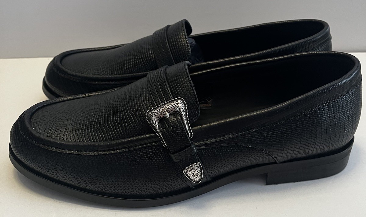 NIB The Kooples Leather Buckle Loafers Black Portugal 43 (Men 9.5) Adler Black Croc Leather Lug Penny Loafers main image 3