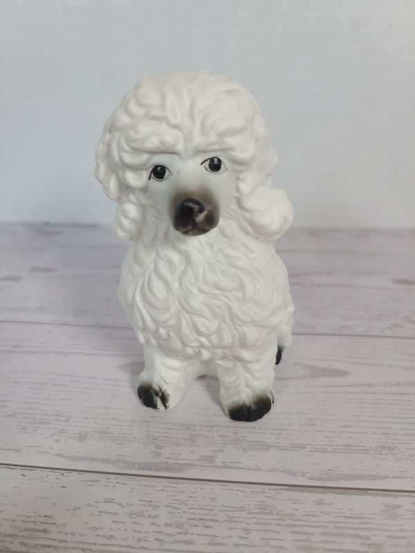 White Ceramic Poodle Dog Figurine Collectible Sculpture 4in, Vintage 