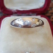 Ladies Sterling Silver Ring Band Flush Set Simulated Diamonds UK Size O