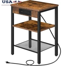 Versatile Side Table W/ USB & AC Outlets Adjustable Shelves Living Room