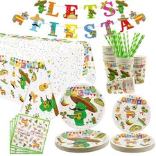 98 PCS Mexican Themed Fiesta Party Supplies - Paper Plates, Cups, Napkins, Ta...