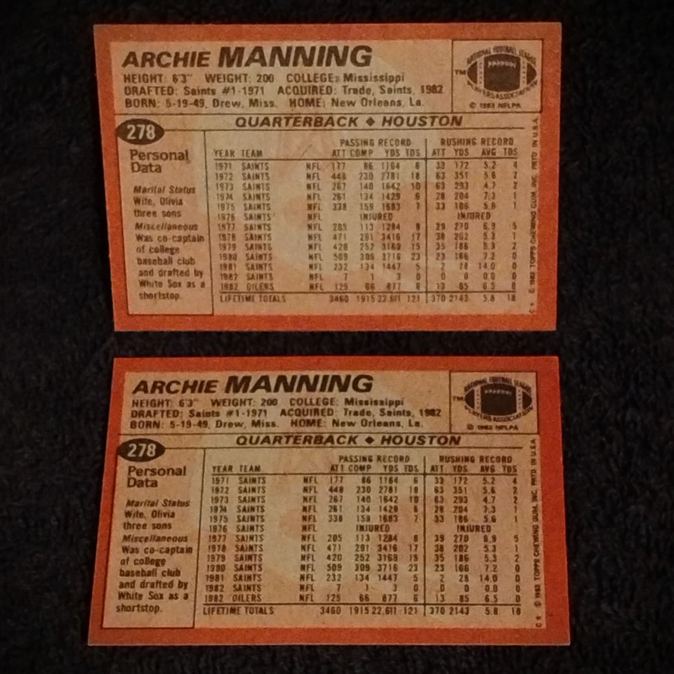 1983 Topps football Houston Oilers team lot of 10 cards | Brazile Manning Renfro - Image 3 of 4