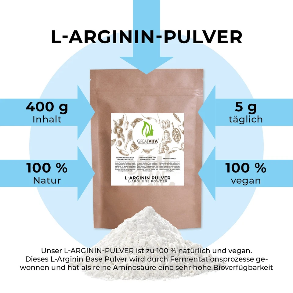 GreatVita 800g L-Arginin Base Pulver | Aminosäure Premium Qualität - kein HCL - Bild 2 von 4