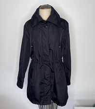 Weatherproof Black Rain Jacket Women Size Med Hidden Hood Zip Drawstring Waist