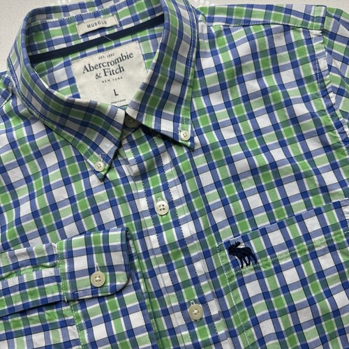 Abercrombie & Fitch Muscle Mens Plaid Button Down Shirt Size L Large Colorful - Picture 6 of 7