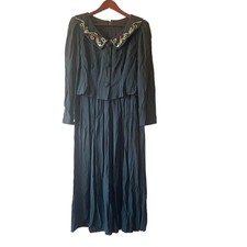 Vintage layered midi dress prairie style with embroidery details size large