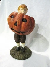Halloween Ragon House Collectible Boy Holding Jack O Lantern Pumpkin RARE