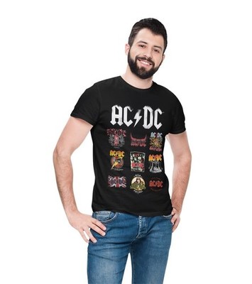 AC/DC T-Shirt Homme Noir Coton Taille XL Col Ras du Cou Manches