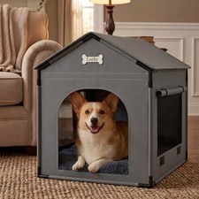 27.6" Dog House Indoor Outdoor Dog Kennel Tent Bed Grey