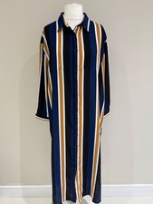 Boohoo Shirt Dress size 12  Navy  & Tan Stripe Midi Length