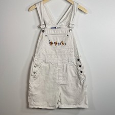 Disney Winnie The Pooh Embroidered White Denim Overalls Shortalls VTG 90s Medium