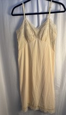 VTG 1960s Vanity Fair Nylon Chiffon Ivory Cream Embroidered Nightgown