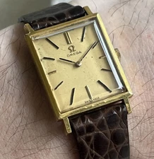 Omega Tank Swiss Watch Vintage Gold Over SS 111.057 Rectangular Manual Wind VNTG