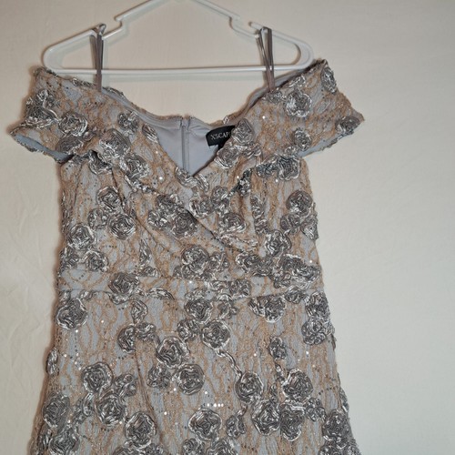 NWOT $288 Xscape Off-The-Shoulder Sequin Lace Gown in Silver/gold Size 10 - Picture 5 of 15