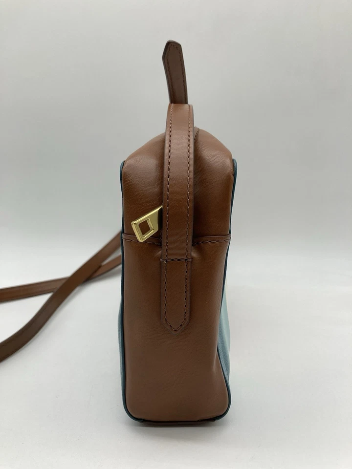 Cartera Bandolera FOSSIL Sydney Rayas y Cuero Marrón Ajustable Foto 3 de 4