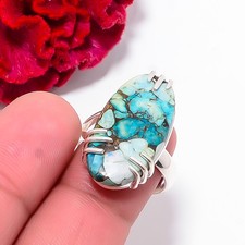 Copper Magnesite Turquoise Gemstone 925 Sterling Silver Ring S.8.5 R102513