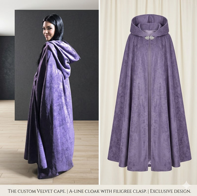 Royal Purple Velvet Hooded Cape Cloak Filigree Clasp Gothic Victorian Medieval