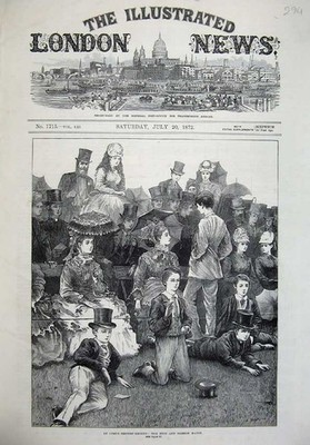 Original Old Antique Print 1872 Lord'S Cricket Ground Eton Harrow Match Sport