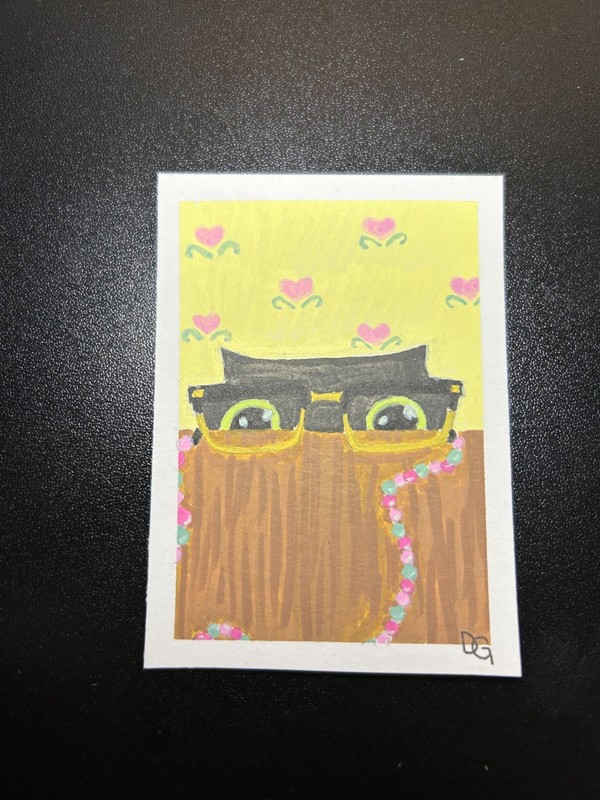 ACEO Original,  #4 of 6,  "Grandma Glasses Kitty",  Mini Painting, Cat Art