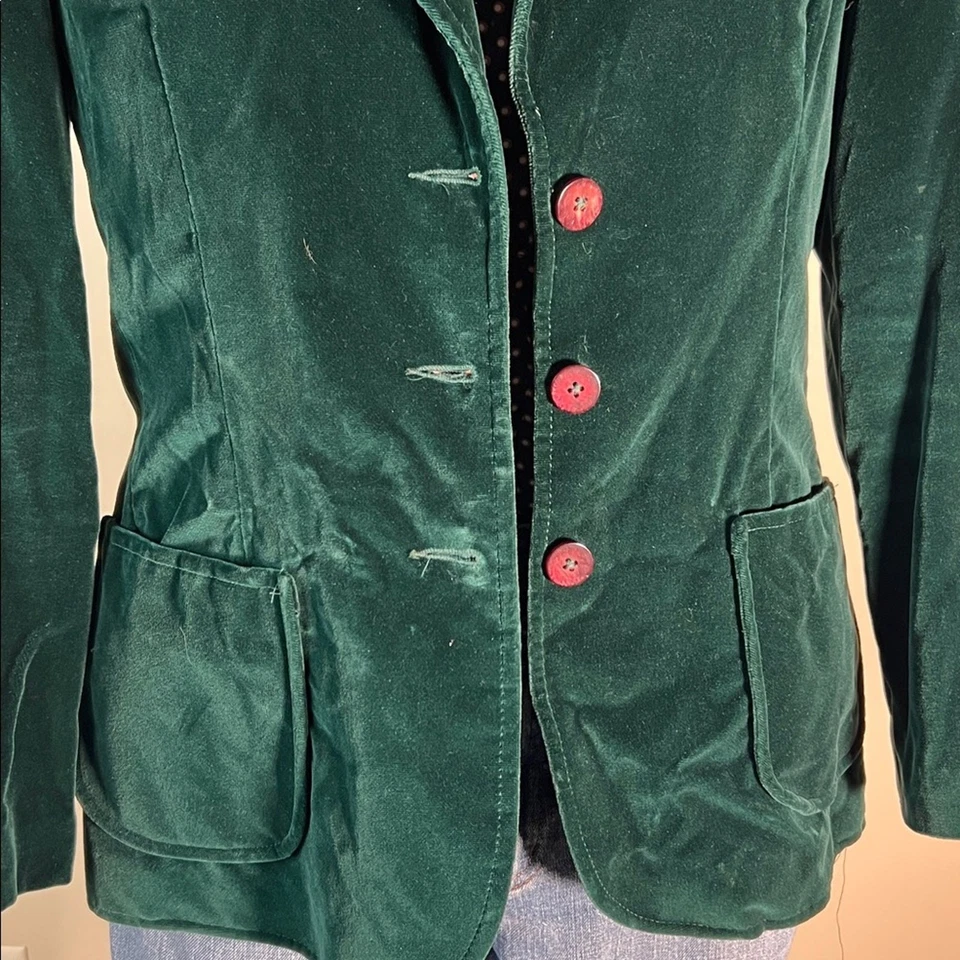 Винтажный зеленый бархатный блейзер Koret of California с воротником на пуговицах куртка 12 - Изображение 4 из 4