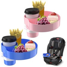  2 Packs Kids Car Seat Tray, Travel Tray with Cup Holder for Blue Pink