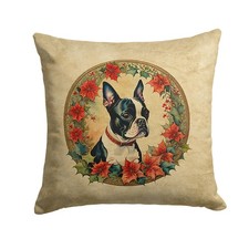 Boston Terrier Christmas Flower Frames Throw Pillow