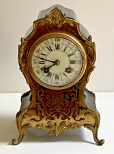 Antique French Boulle Striking Mantle Clock,  Faux Tortoise Shell & Brass Inlay