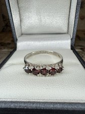 Vintage 9k White Gold 5 Stone Garnet Ring Eternity Size M 1/2 To N