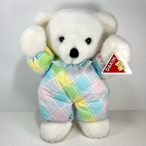 "Oso de peluche vintage Dakin 1979 Cuddles 15"" acolchado Softie cuadros pasteles con etiquetas" - Imagen 1 de 12