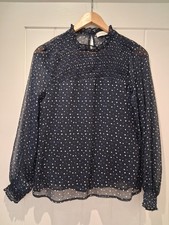 JOHN LEWIS WEEKEND COLLECTION - NAVY BLUE/WHITE DOT BLOUSE / TOP- SIZE 8 - VGC